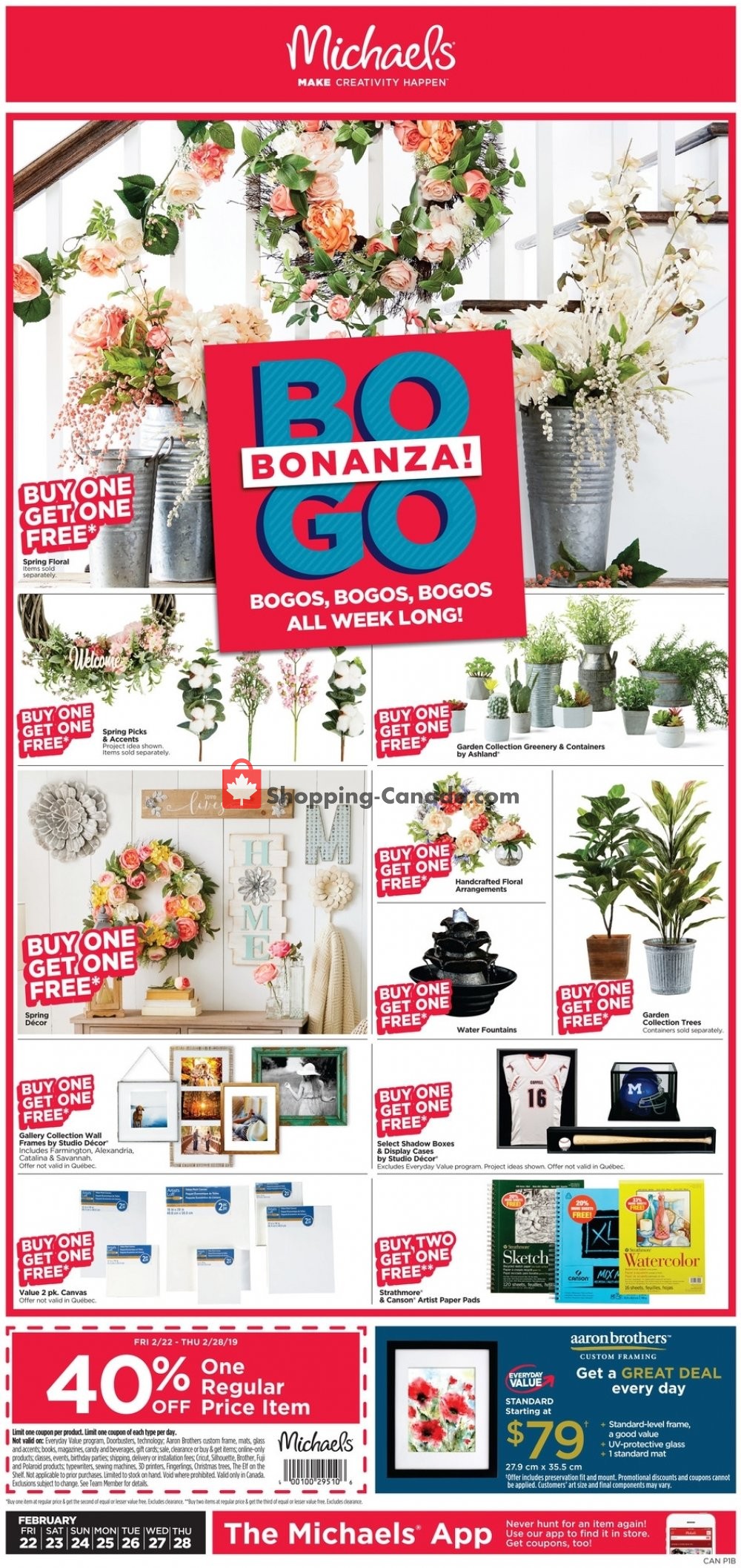 Michaels Canada, flyer (Bogos All Week Long) February 22 February