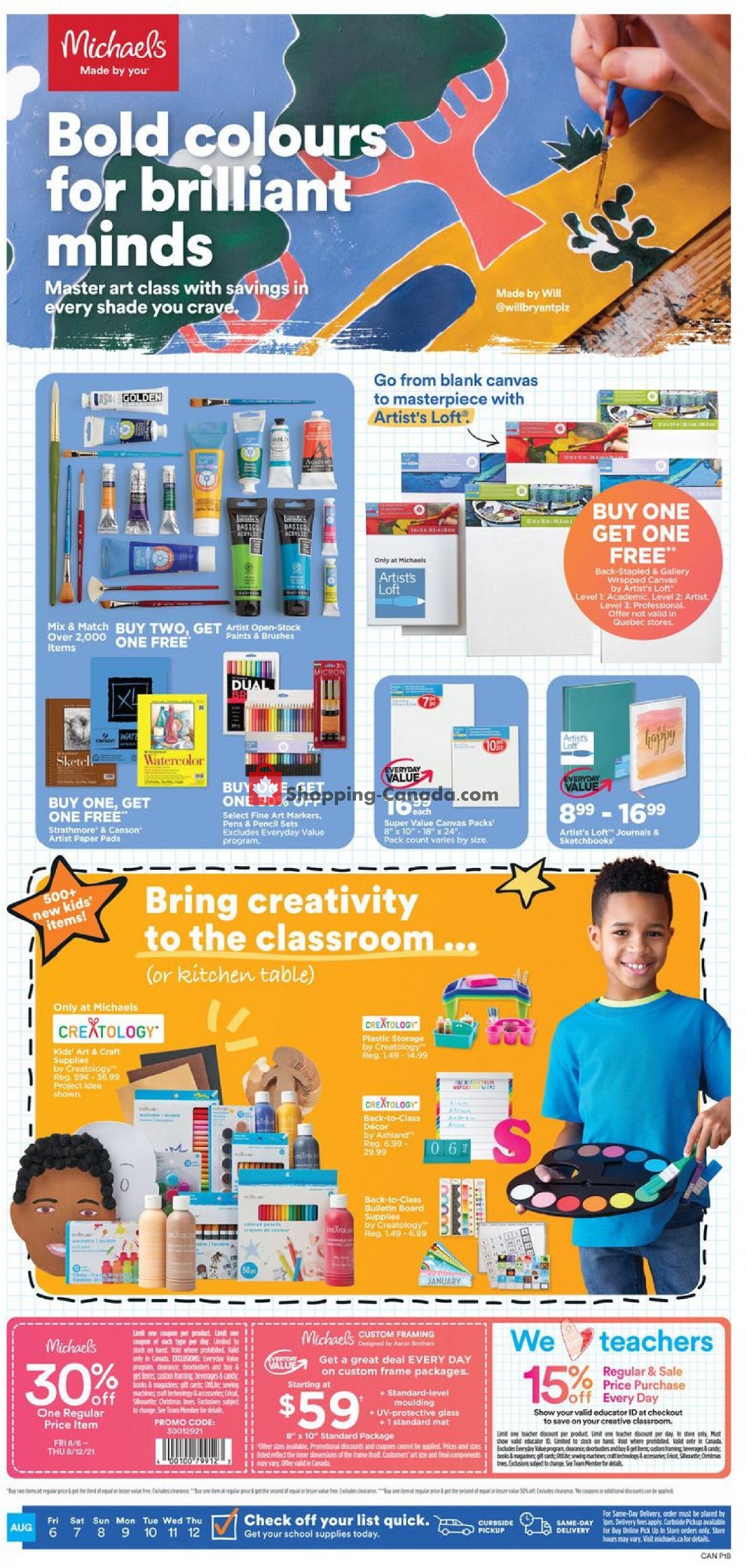 Michaels Canada, flyer (Bold Colours For Brilliant Minds) August 6