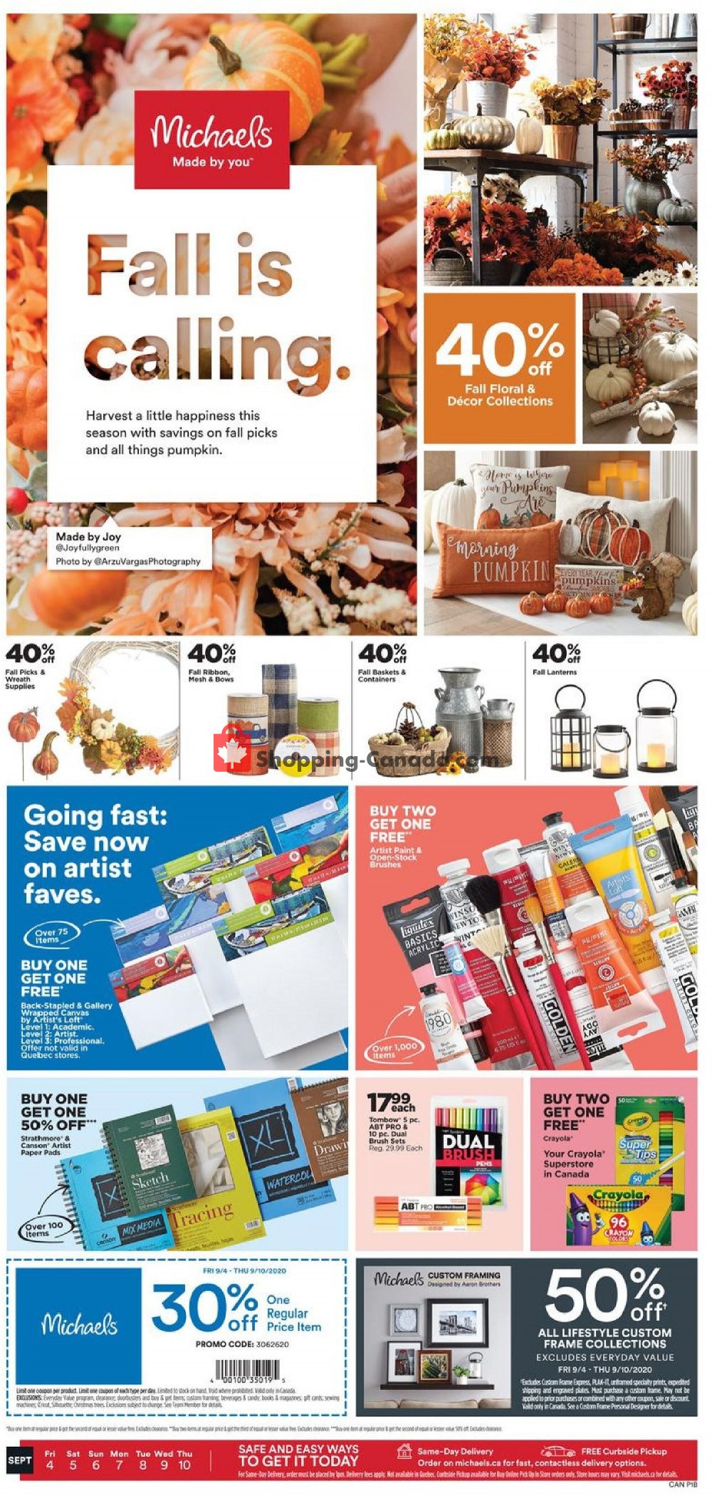 Michaels Canada, flyer (Fall Is Calling) September 4 September 10