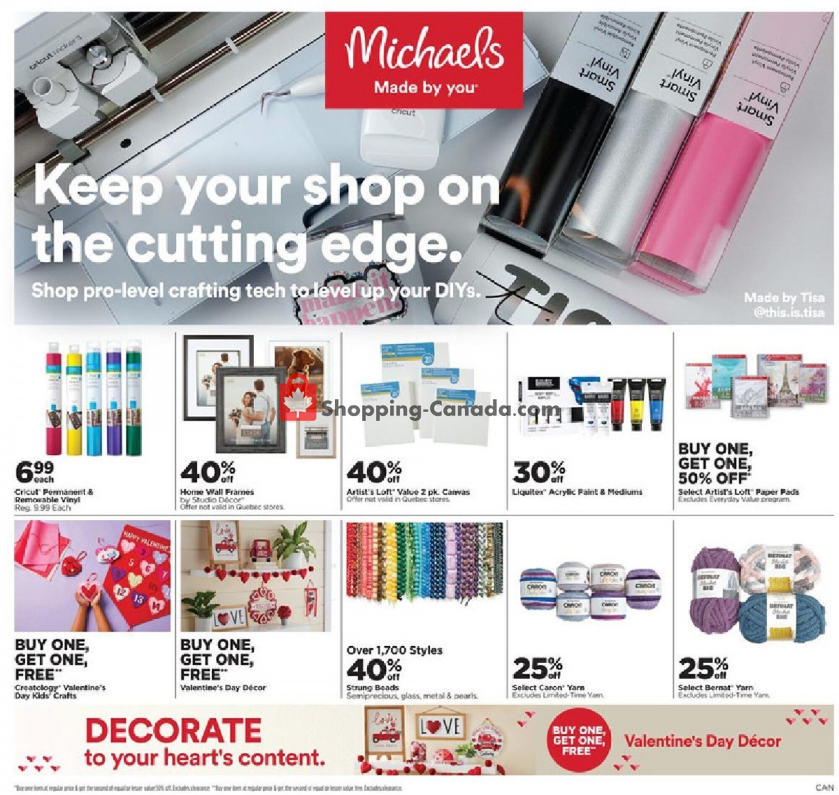 Michaels Canada, flyer (Keep Your Shop On The Cutting Edge) January