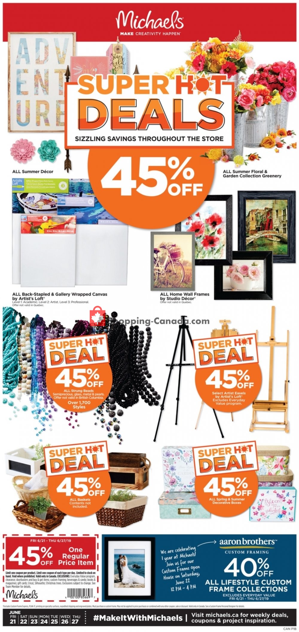 Michaels Canada, flyer (Super Hot Deals) June 21 June 27, 2019