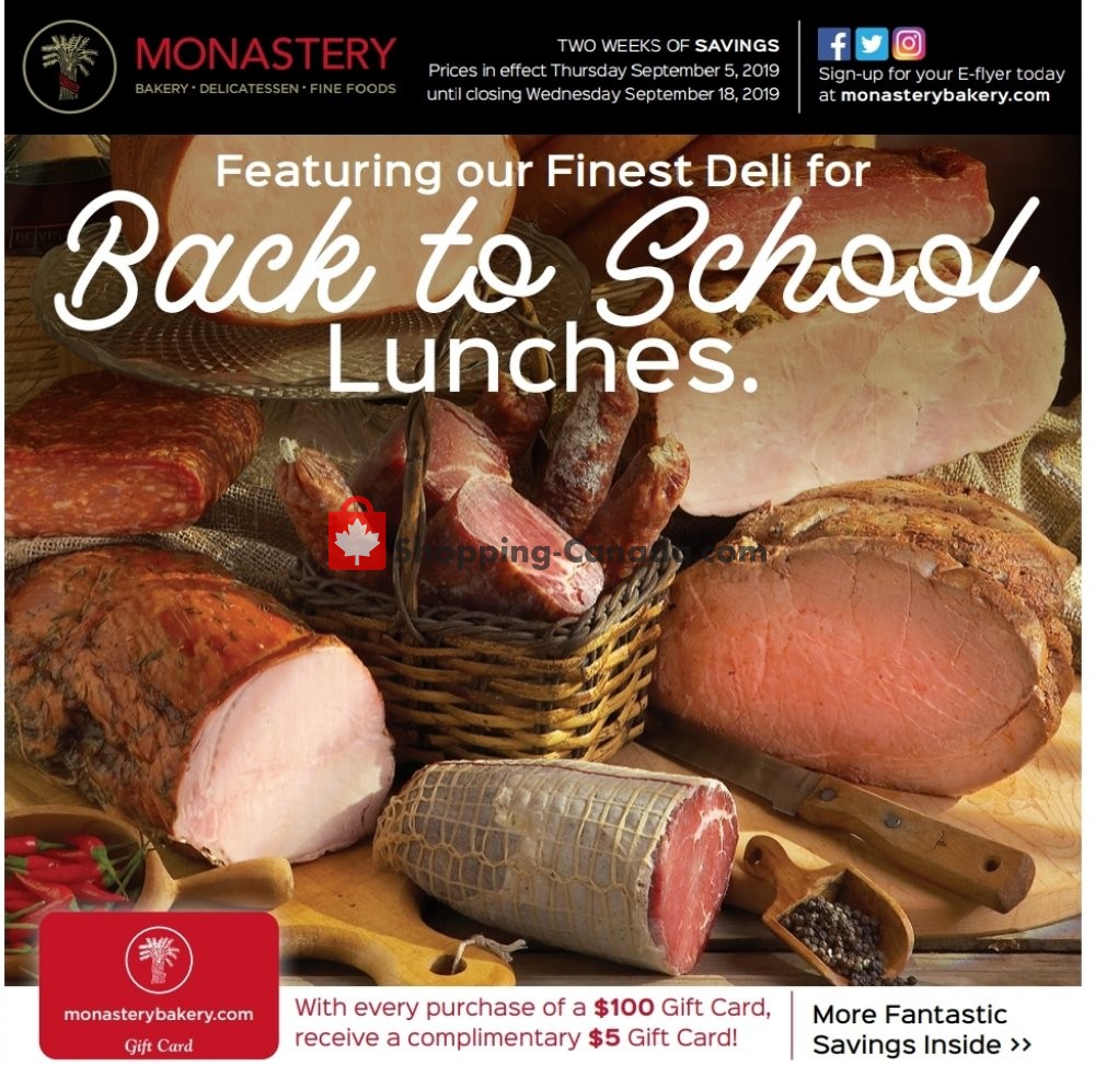 Monastery Bakery flyer from Thursday September 5, 2019 to Wednesday September 18, 2019 - page 1