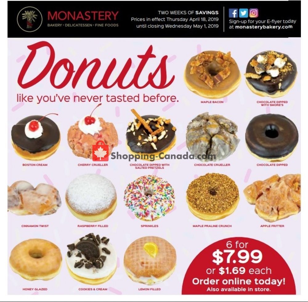 Monastery Bakery flyer from Thursday April 18, 2019 to Wednesday May 1, 2019 - page 1