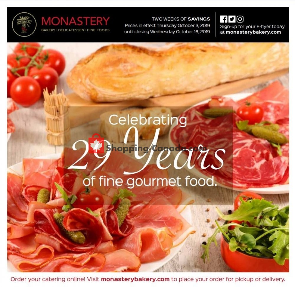Monastery Bakery flyer from Thursday October 3, 2019 to Wednesday October 16, 2019 - page 1