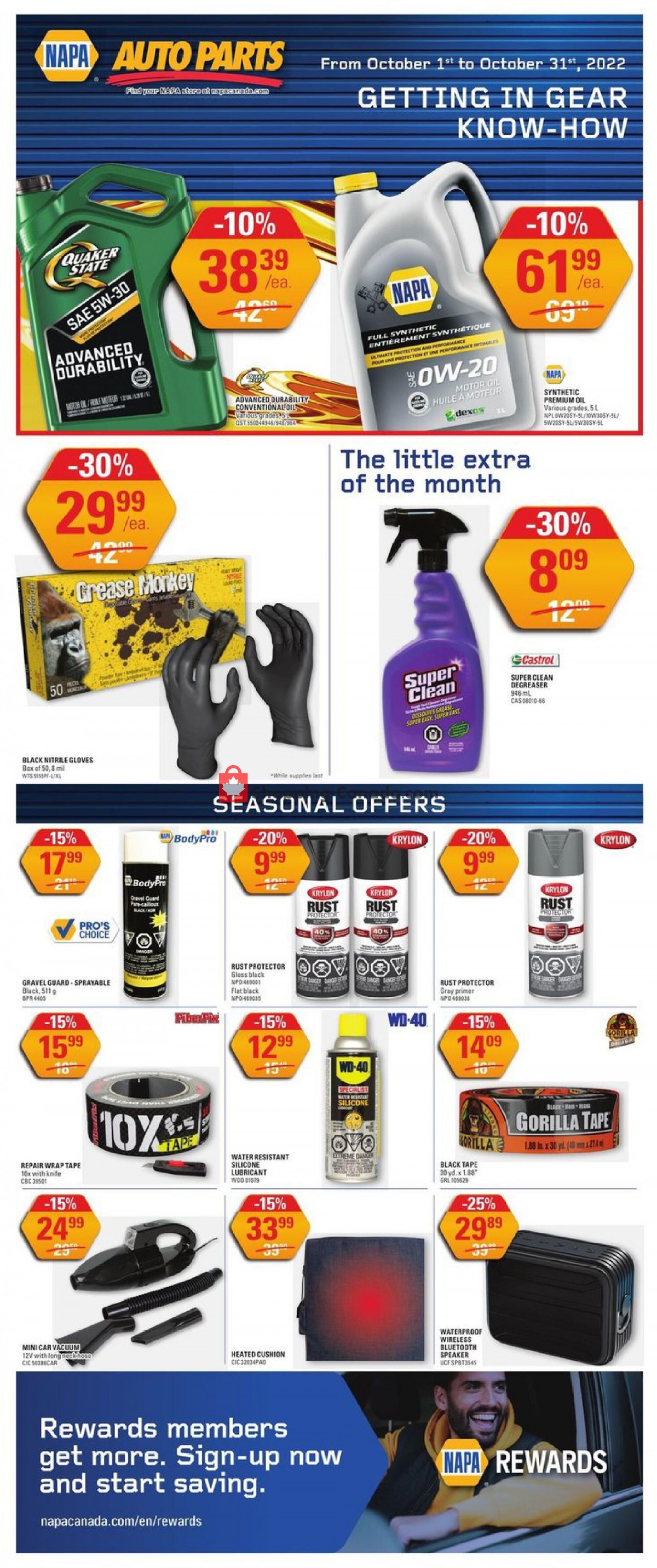 NAPA Canada, flyer (Monthly Specials Offer) October 1 October 31