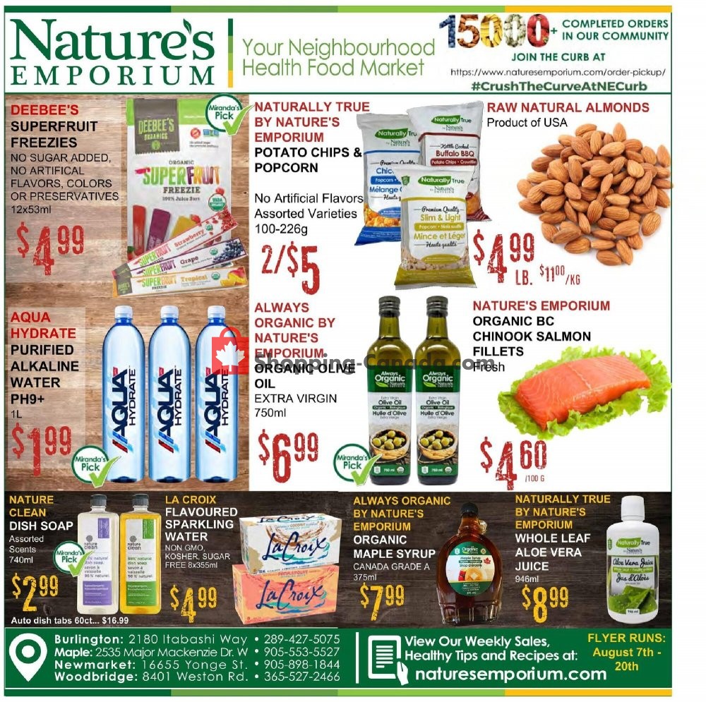 Nature's Emporium flyer from Friday August 7, 2020 to Thursday August 20, 2020 - page 1