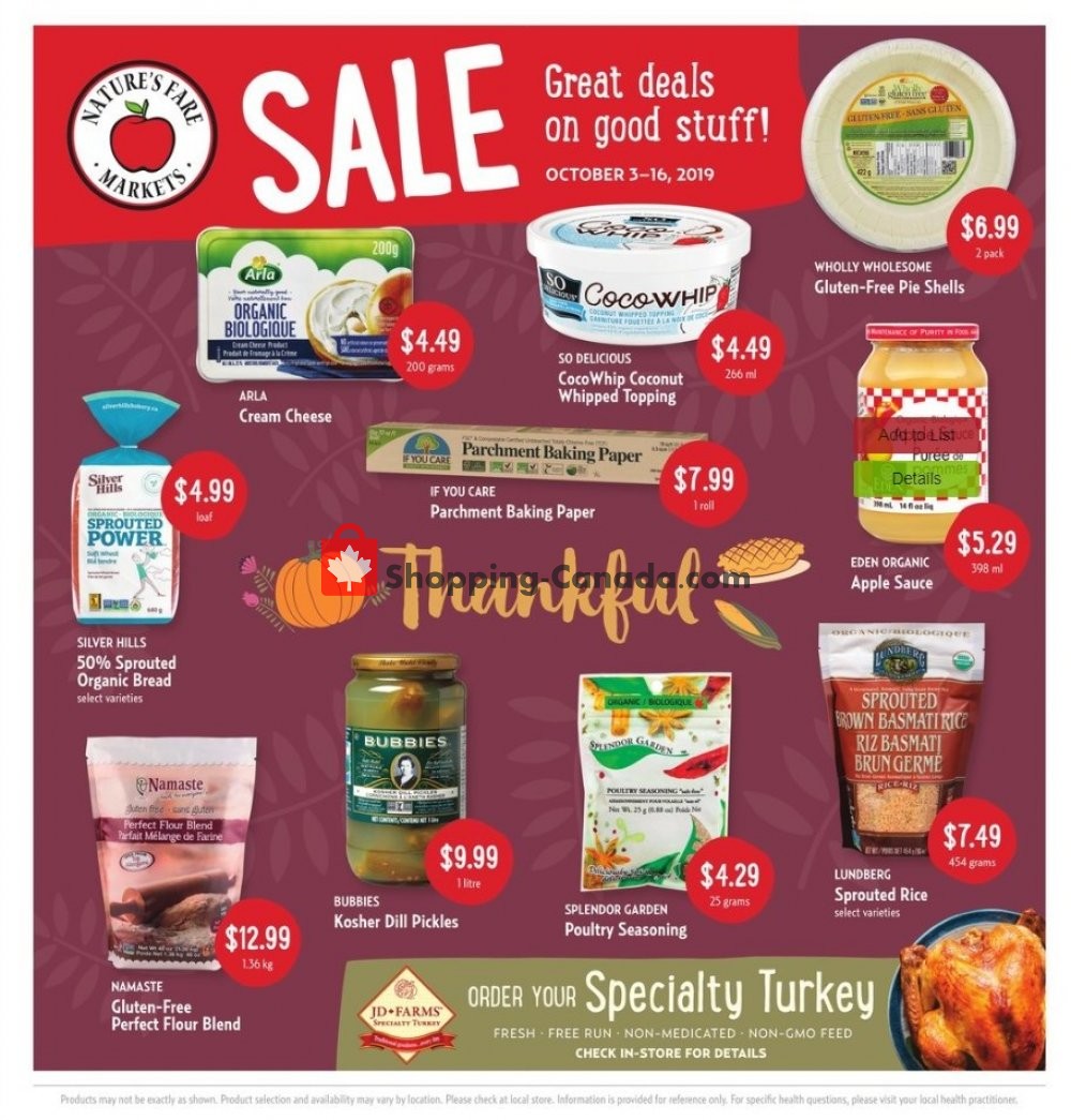 Nature's Fare Markets flyer from Thursday October 3, 2019 to Wednesday October 16, 2019 - page 1
