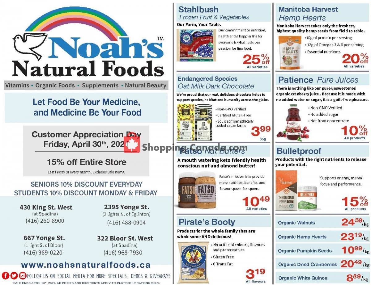 Noah's Natural Foods flyer from Thursday April 1, 2021 to Friday April 30, 2021 - page 1