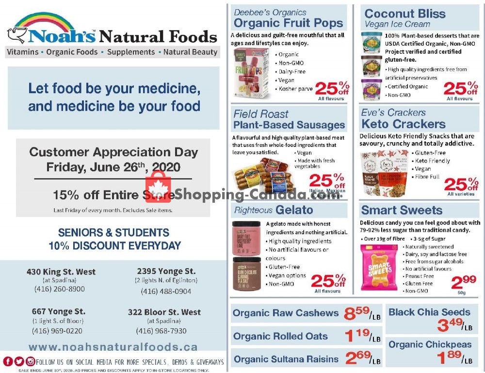 Noah's Natural Foods flyer from Monday June 1, 2020 to Tuesday June 30, 2020 - page 1