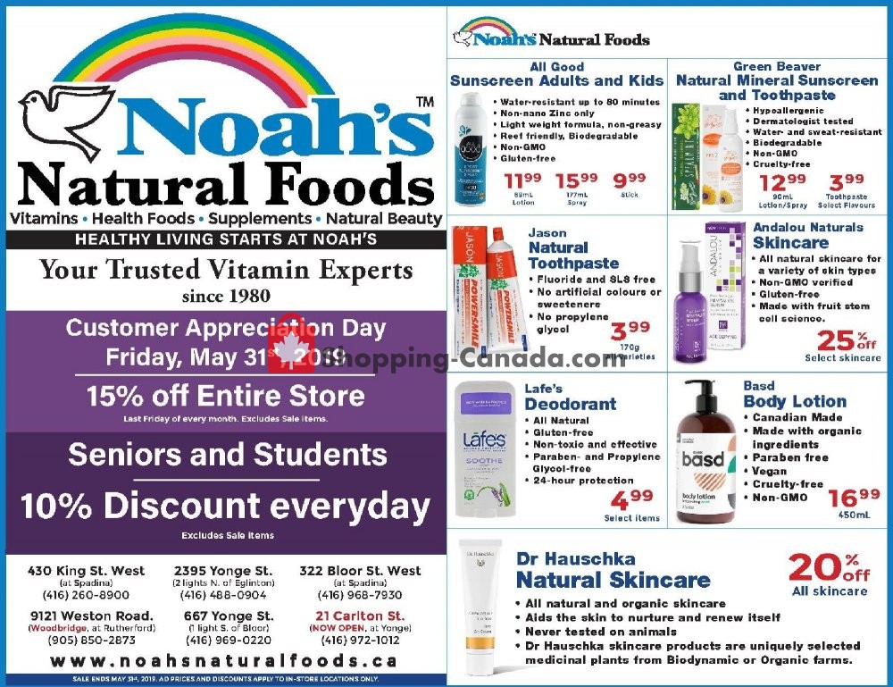 Noah's Natural Foods flyer from Wednesday May 1, 2019 to Friday May 31, 2019 - page 1
