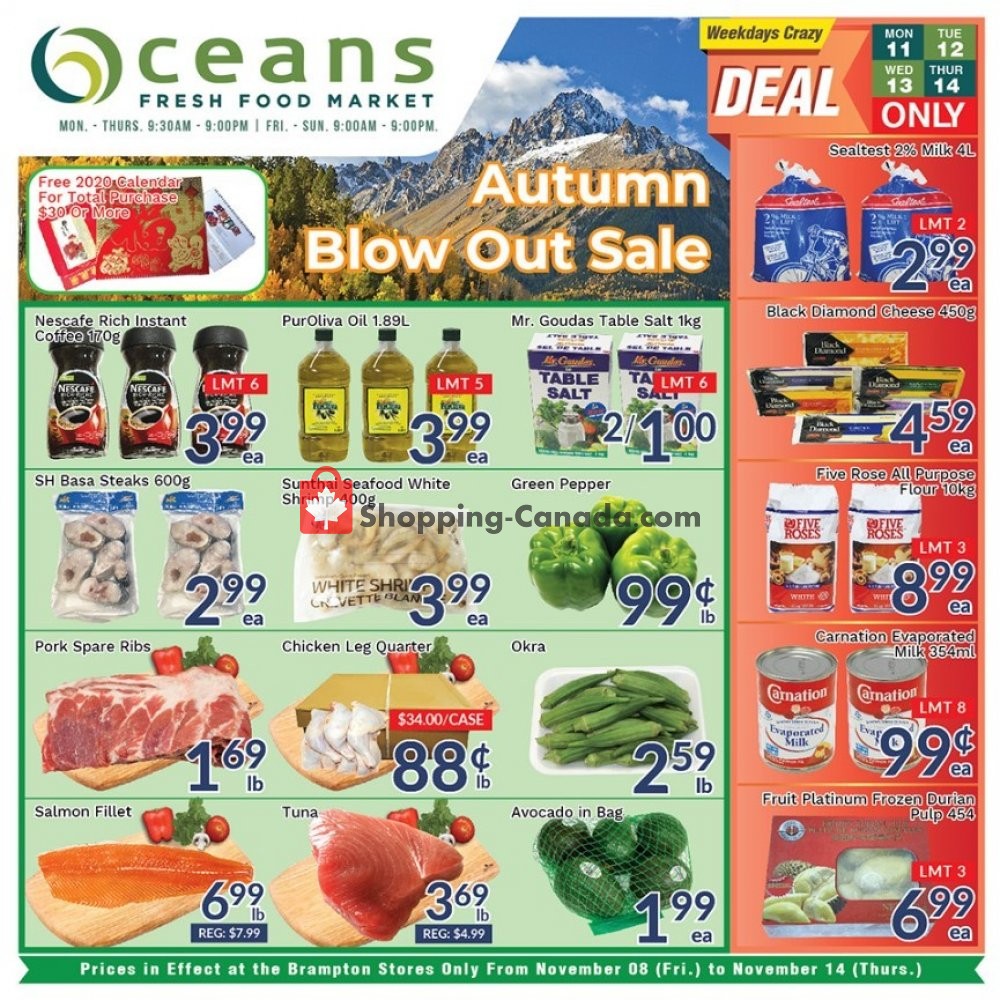 Oceans Fresh Food Market flyer from Friday November 8, 2019 to Thursday November 14, 2019 - page 1
