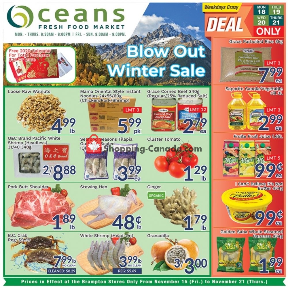 Oceans Fresh Food Market flyer from Friday November 15, 2019 to Thursday November 21, 2019 - page 1