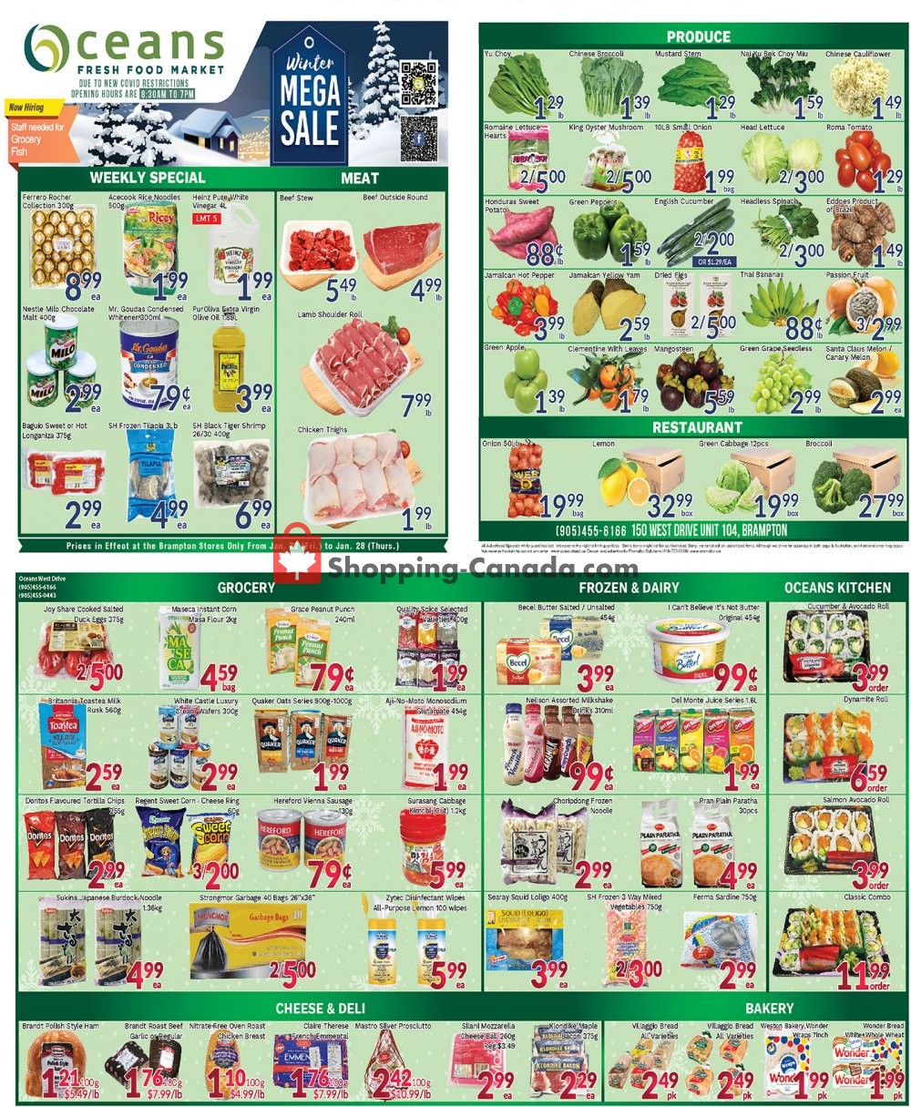 Oceans Fresh Food Market flyer from Friday January 22, 2021 to Thursday January 28, 2021 - page 1
