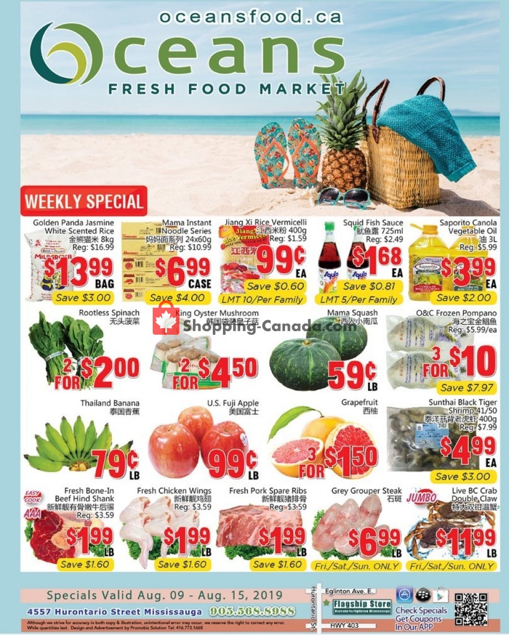 Oceans Fresh Food Market flyer from Friday August 9, 2019 to Thursday August 15, 2019 - page 1