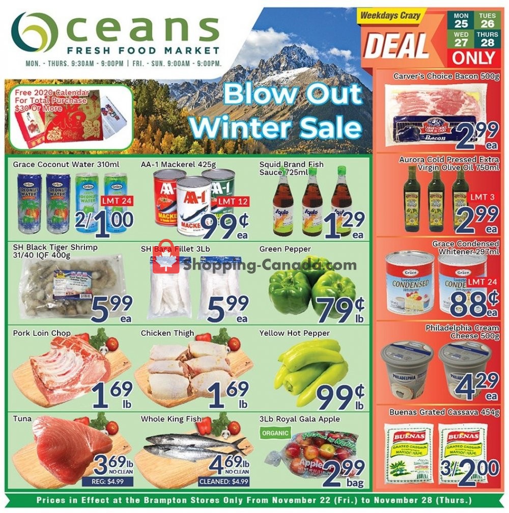 Oceans Fresh Food Market flyer from Friday November 22, 2019 to Thursday November 28, 2019 - page 1