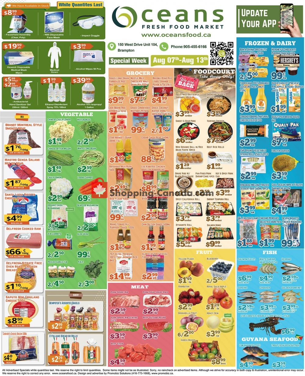 Oceans Fresh Food Market flyer from Friday August 7, 2020 to Thursday August 13, 2020 - page 1