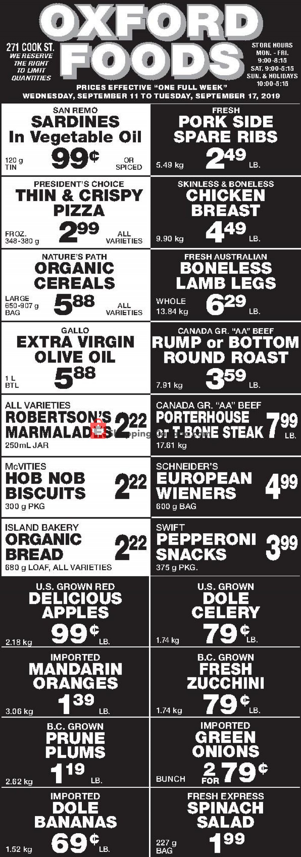Oxford Foods flyer from Wednesday September 11, 2019 to Tuesday September 17, 2019 - page 1
