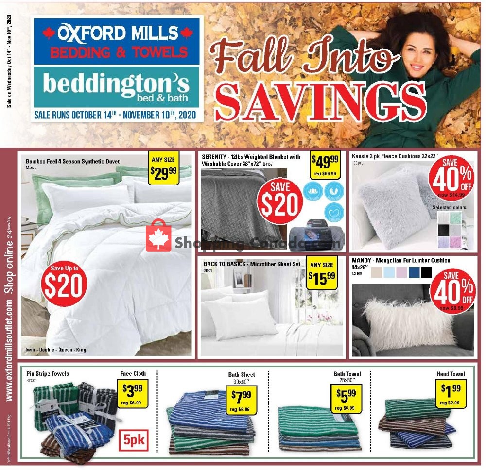 Oxford Mills Bedding & Towels flyer from Wednesday October 14, 2020 to Tuesday November 10, 2020 - page 1