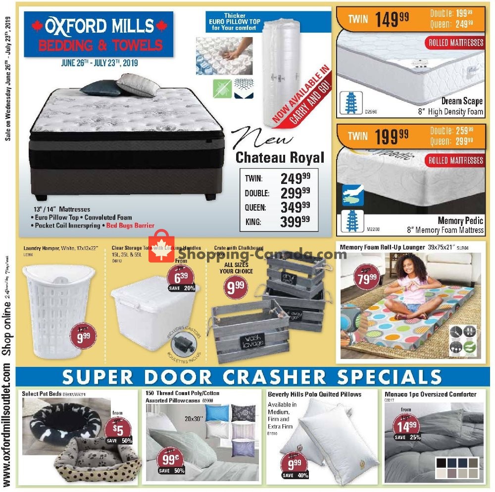 Oxford Mills Bedding & Towels flyer from Wednesday June 26, 2019 to Tuesday July 23, 2019 - page 1