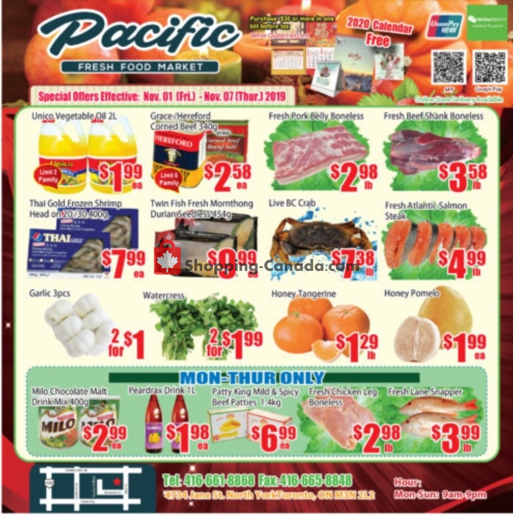 Pacific Fresh Food Market flyer from Friday November 1, 2019 to Thursday November 7, 2019 - page 1