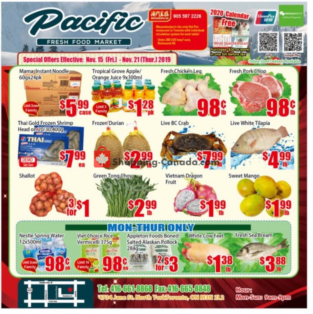 Pacific Fresh Food Market flyer from Friday November 15, 2019 to Thursday November 21, 2019 - page 1