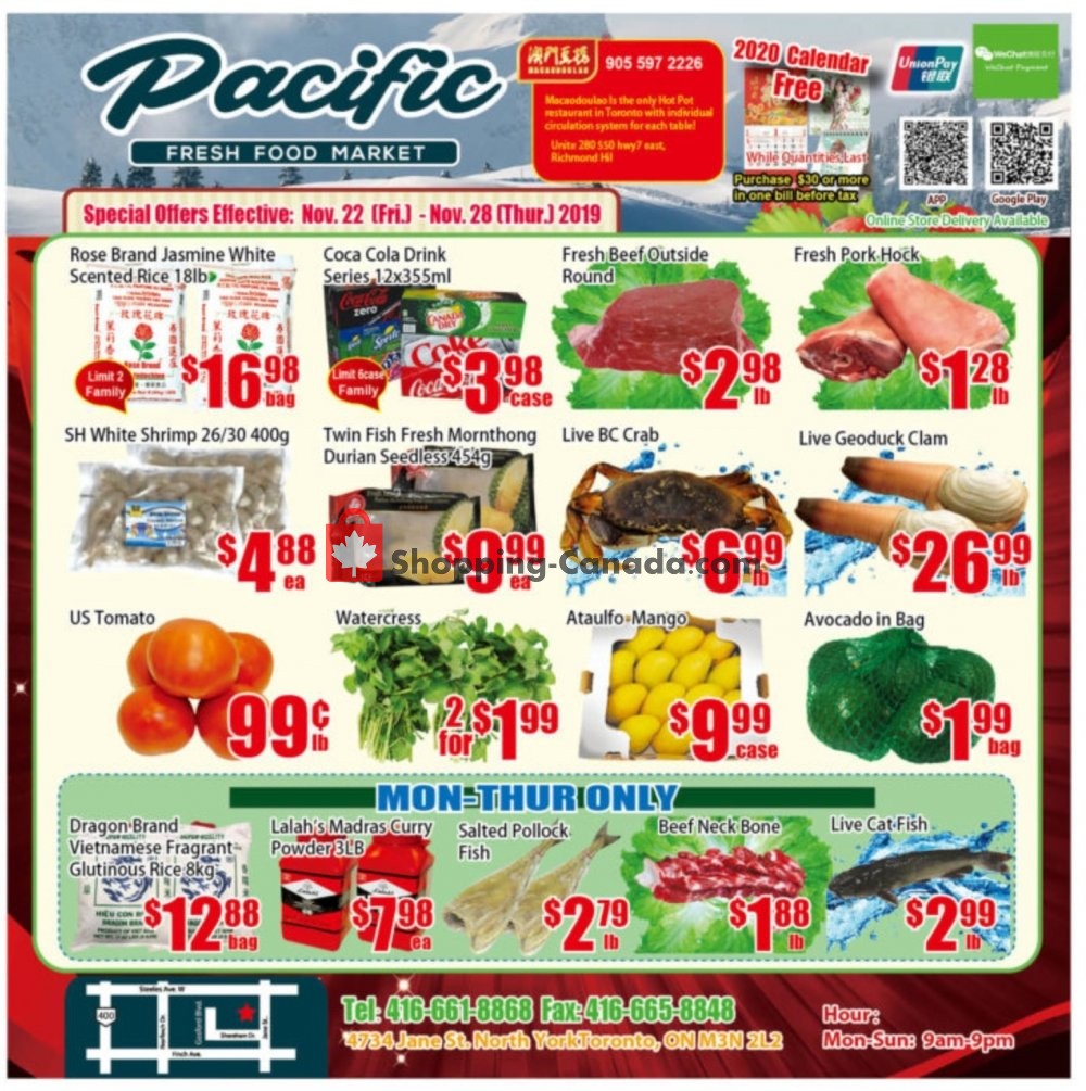 Pacific Fresh Food Market flyer from Friday November 22, 2019 to Thursday November 28, 2019 - page 1