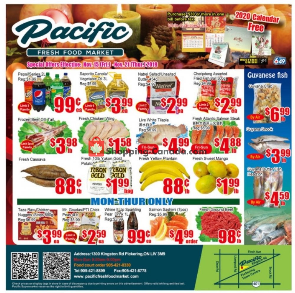 Pacific Fresh Food Market flyer from Friday November 15, 2019 to Thursday November 21, 2019 - page 1