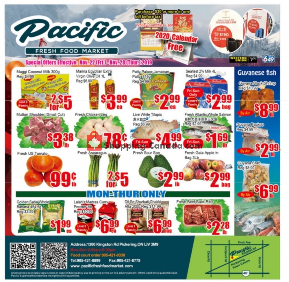Pacific Fresh Food Market flyer from Friday November 22, 2019 to Thursday November 28, 2019 - page 1