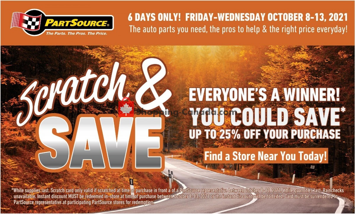 PartSource flyer from Friday October 8, 2021 to Wednesday October 13, 2021 - page 1