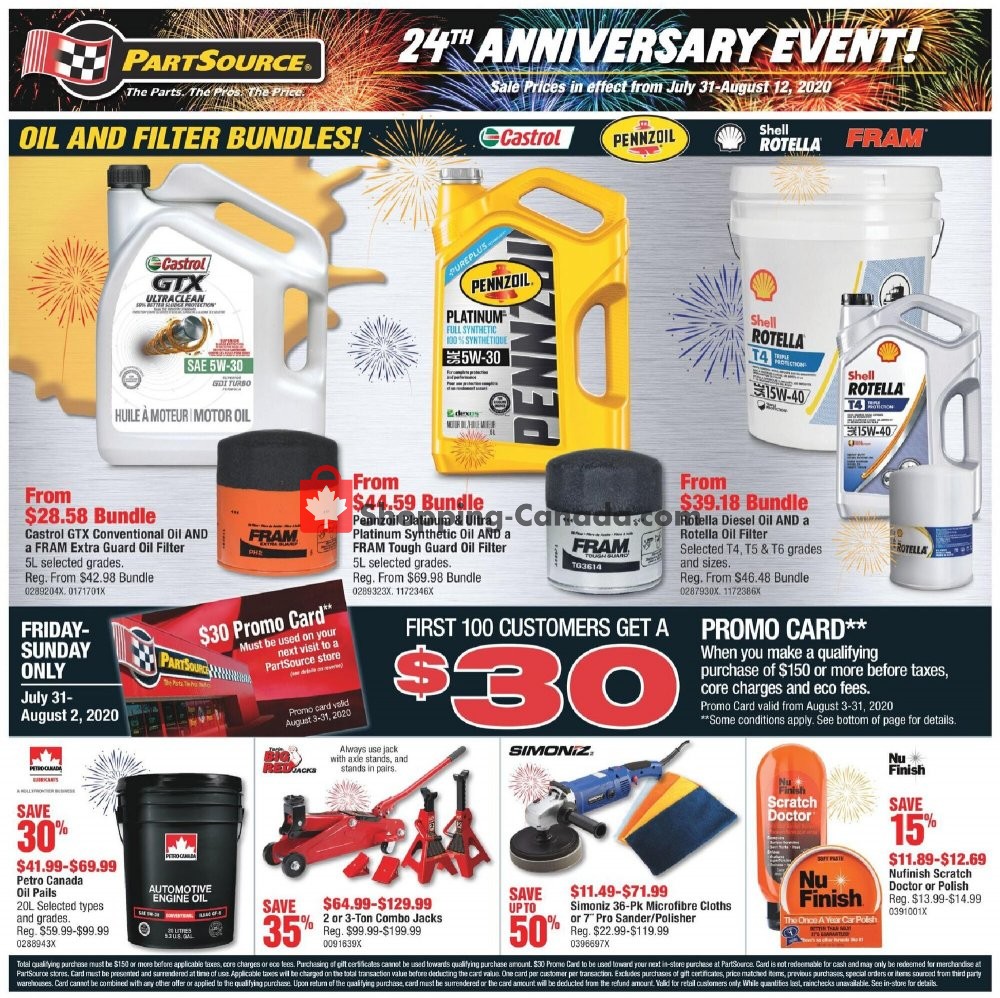 PartSource flyer from Friday July 31, 2020 to Wednesday August 12, 2020 - page 1