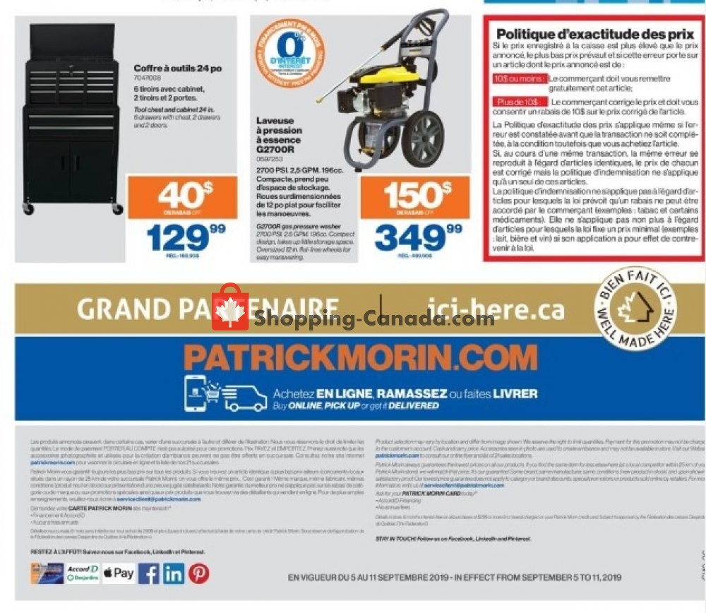 Patrick Morin flyer from Thursday September 5, 2019 to Wednesday September 11, 2019 - page 16