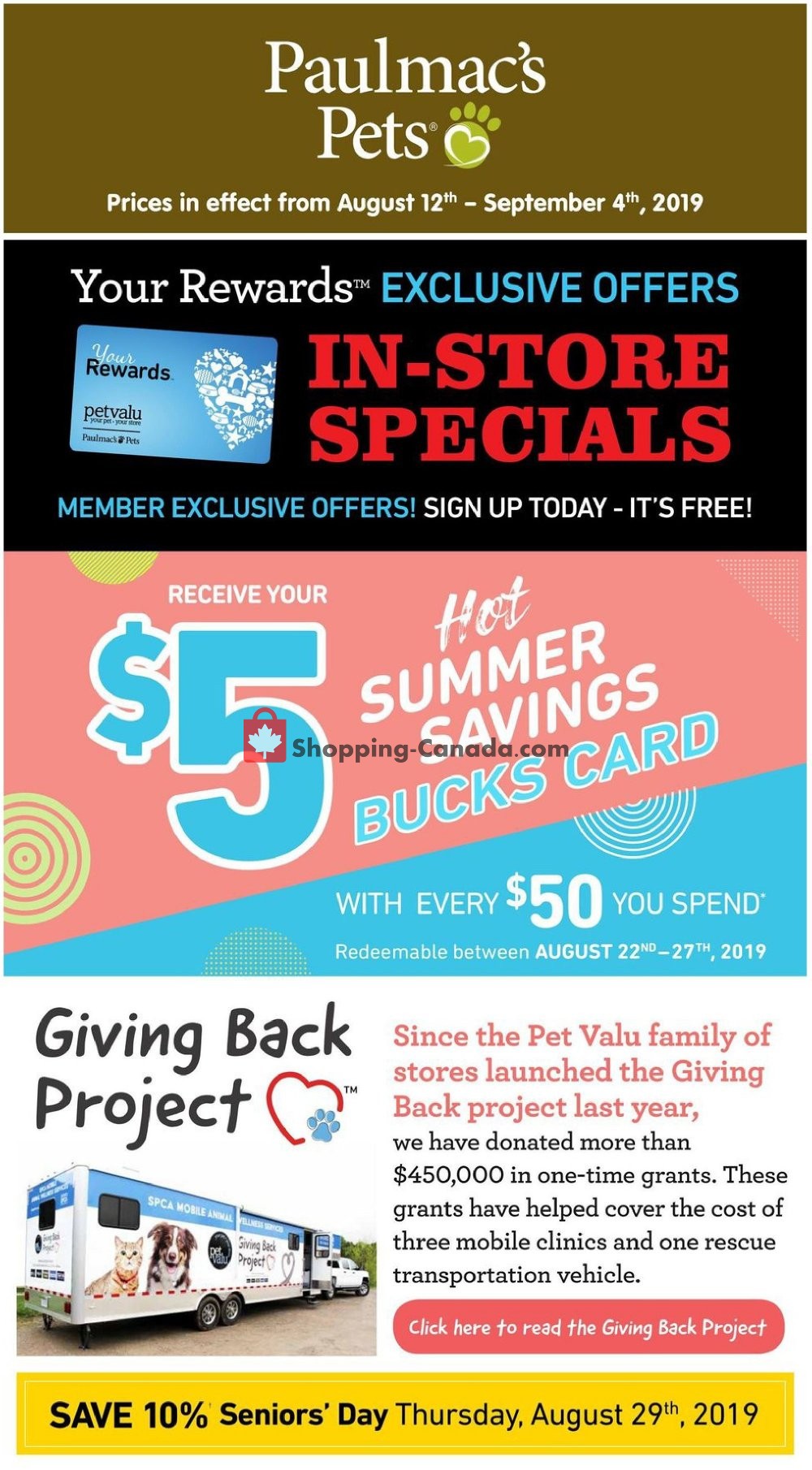 Paulmac's Pets flyer from Monday August 12, 2019 to Wednesday September 4, 2019 - page 1
