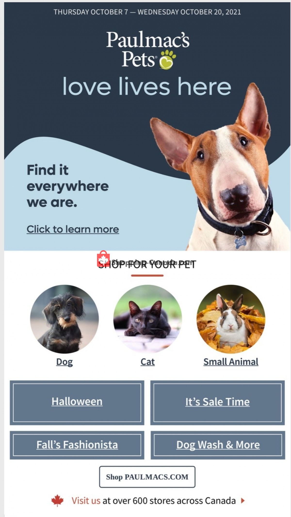 Paulmac's Pets flyer from Thursday October 7, 2021 to Wednesday October 20, 2021 - page 1