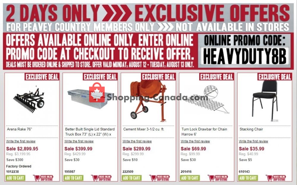 Peavey Mart flyer from Monday August 12, 2019 to Tuesday August 13, 2019 - page 1