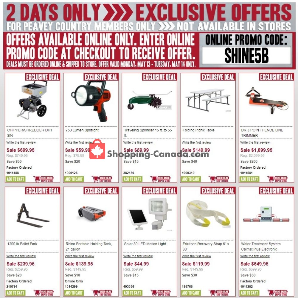 Peavey Mart flyer from Monday May 13, 2019 to Tuesday May 14, 2019 - page 1