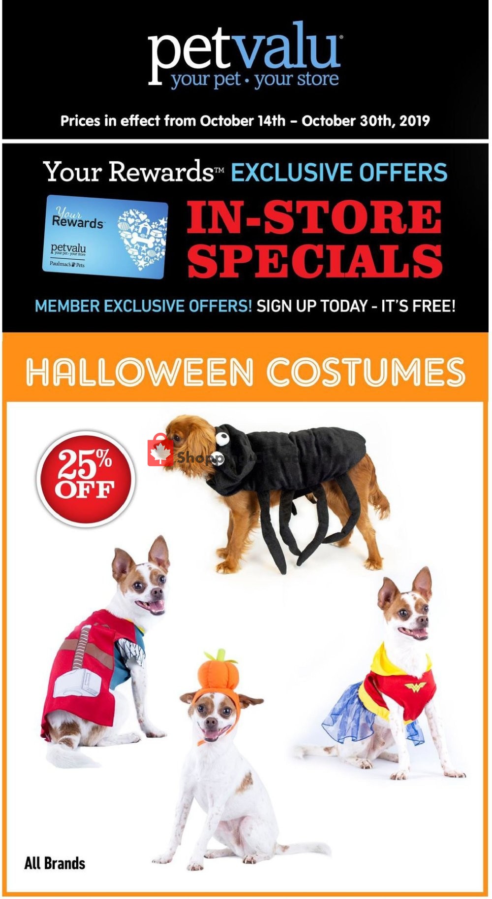 Pet Valu Canada, flyer (Halloween Costumes) October 13 October 30
