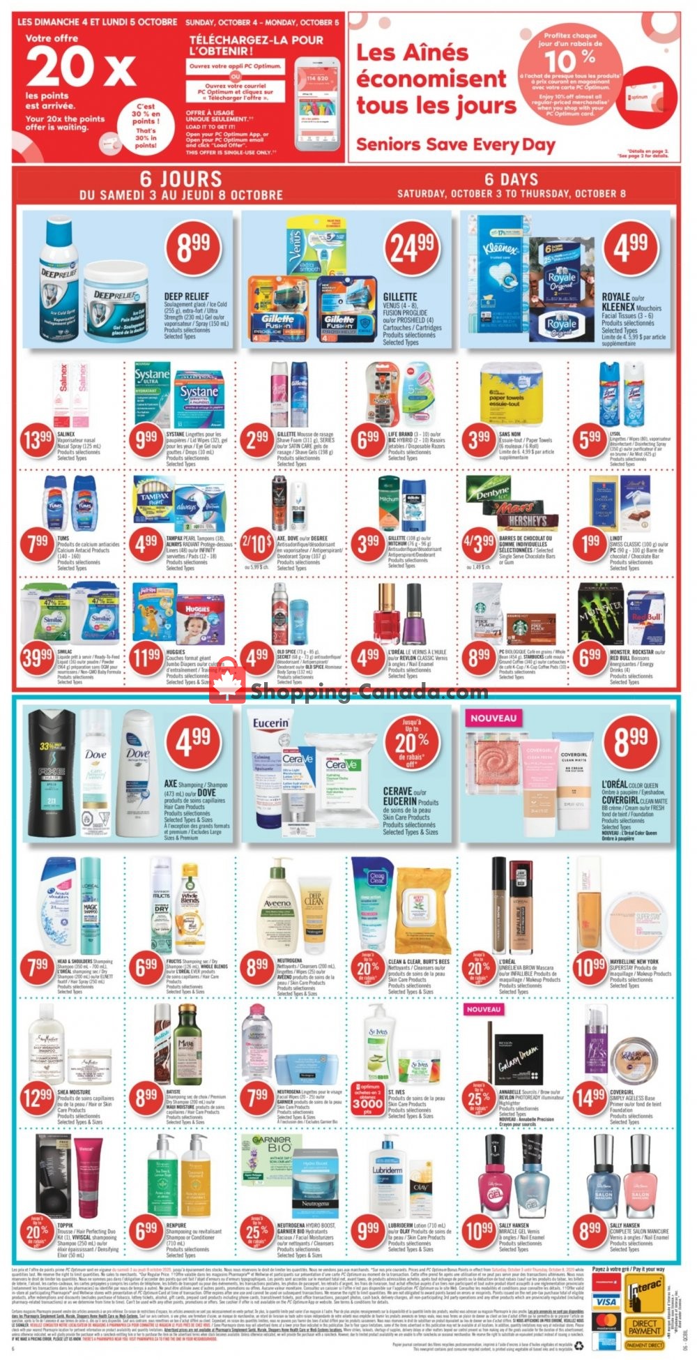 Pharmaprix Canada, flyer (6 Day's Of Savings) October 3 October 8