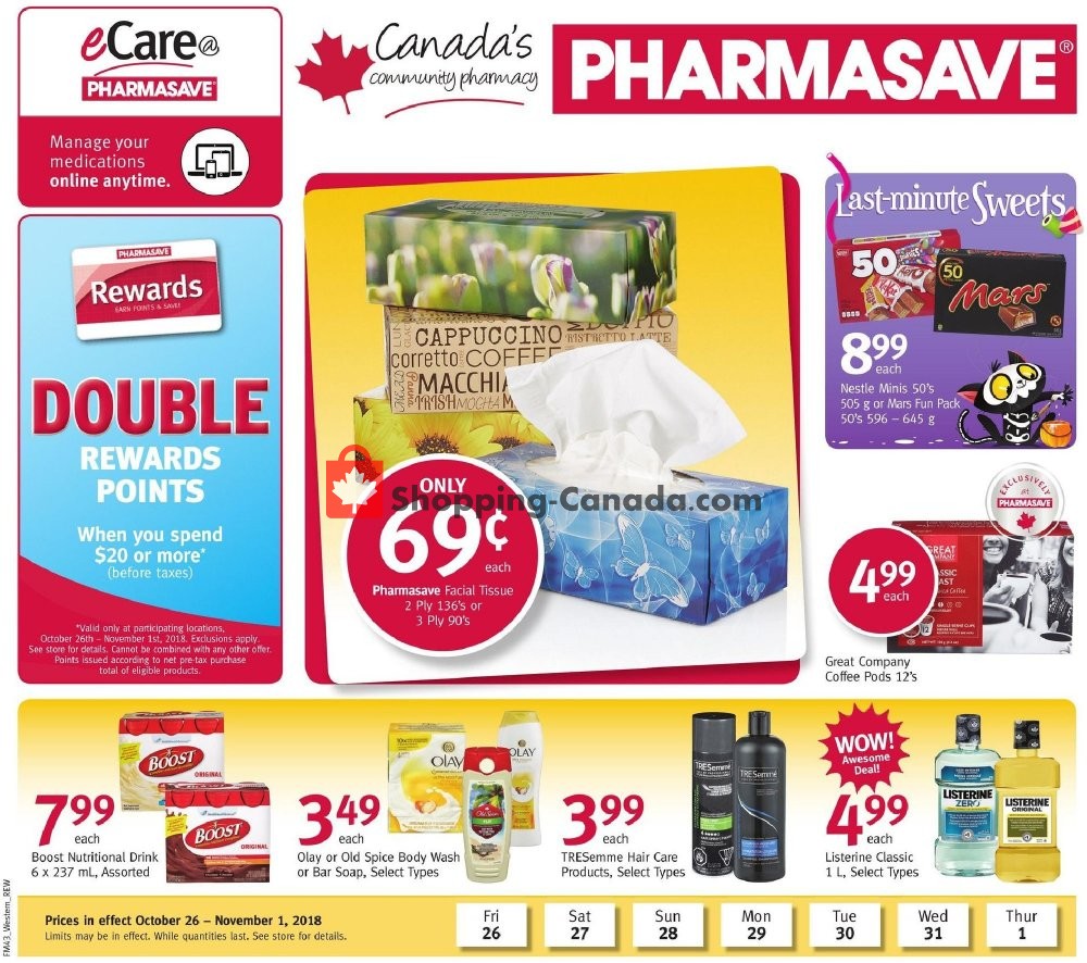 Pharmasave flyer from Friday October 26, 2018 to Thursday November 1, 2018 - page 1