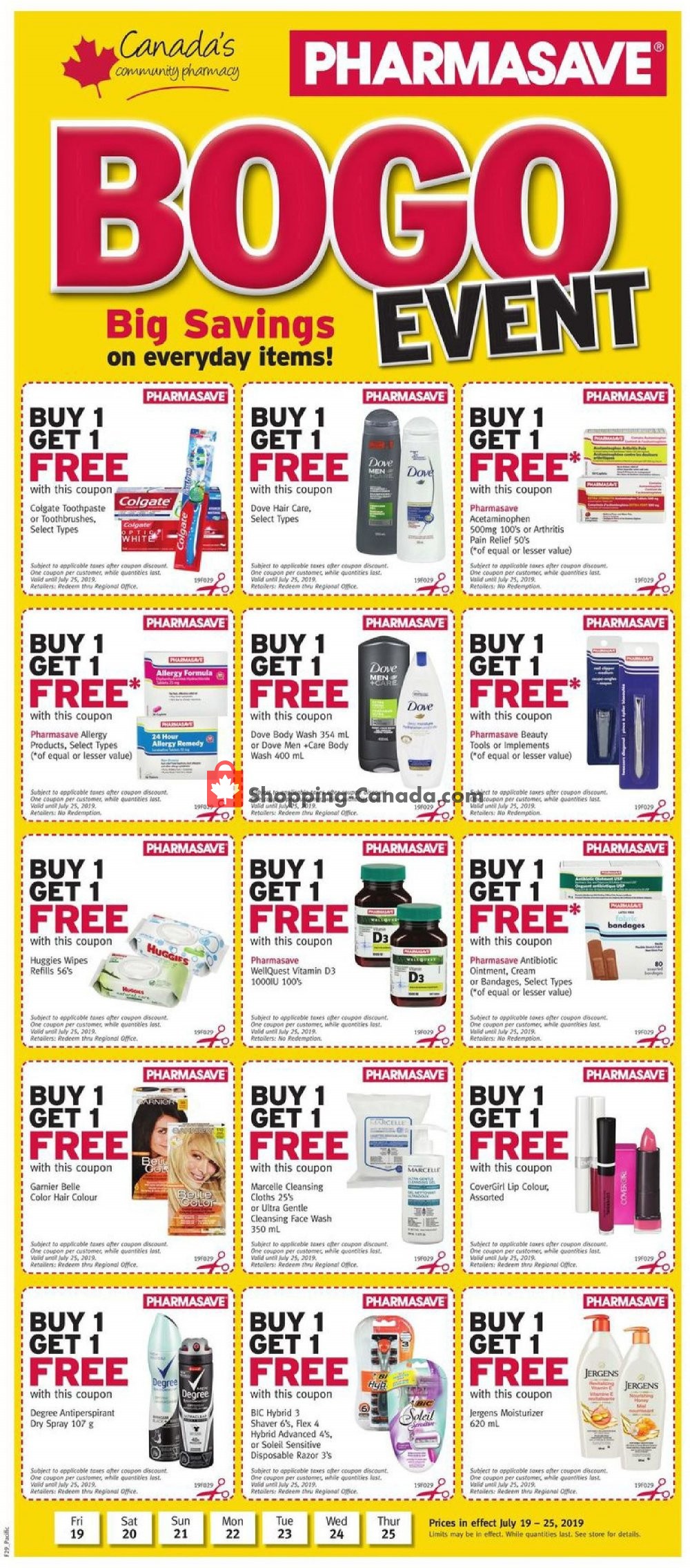 Pharmasave flyer from Friday July 19, 2019 to Thursday July 25, 2019 - page 1
