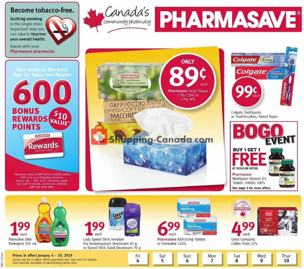 Pharmasave flyer from Friday January 4, 2019 to Thursday January 10, 2019 - page 1