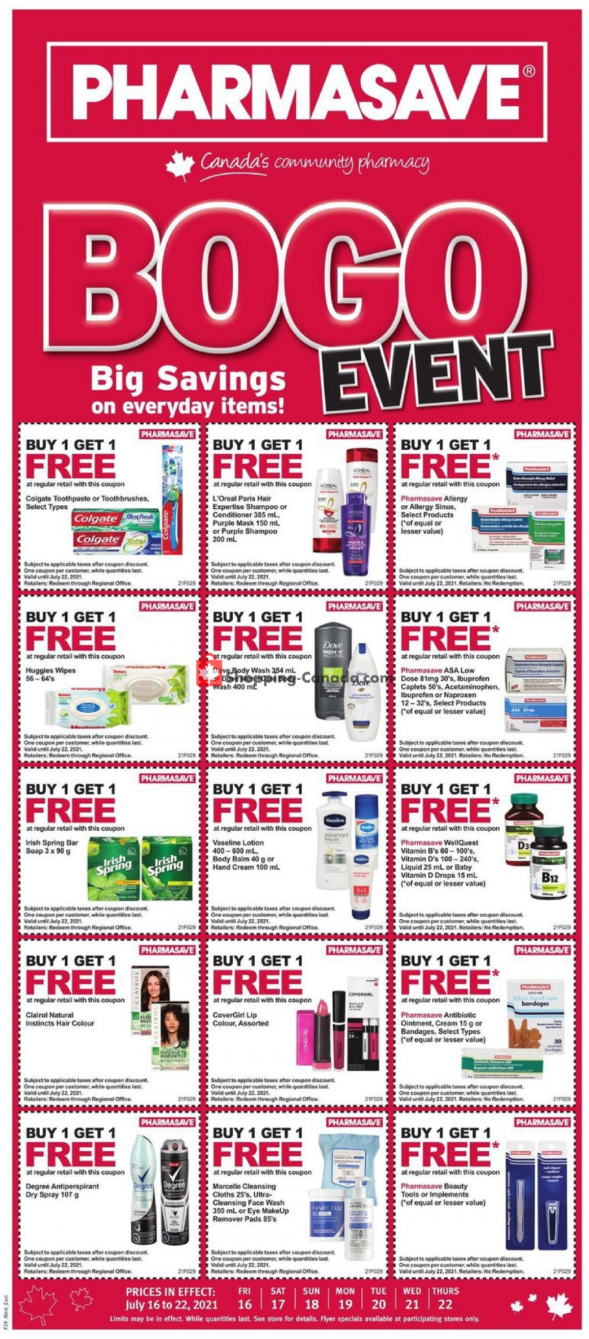Pharmasave flyer from Friday July 16, 2021 to Thursday July 22, 2021 - page 1