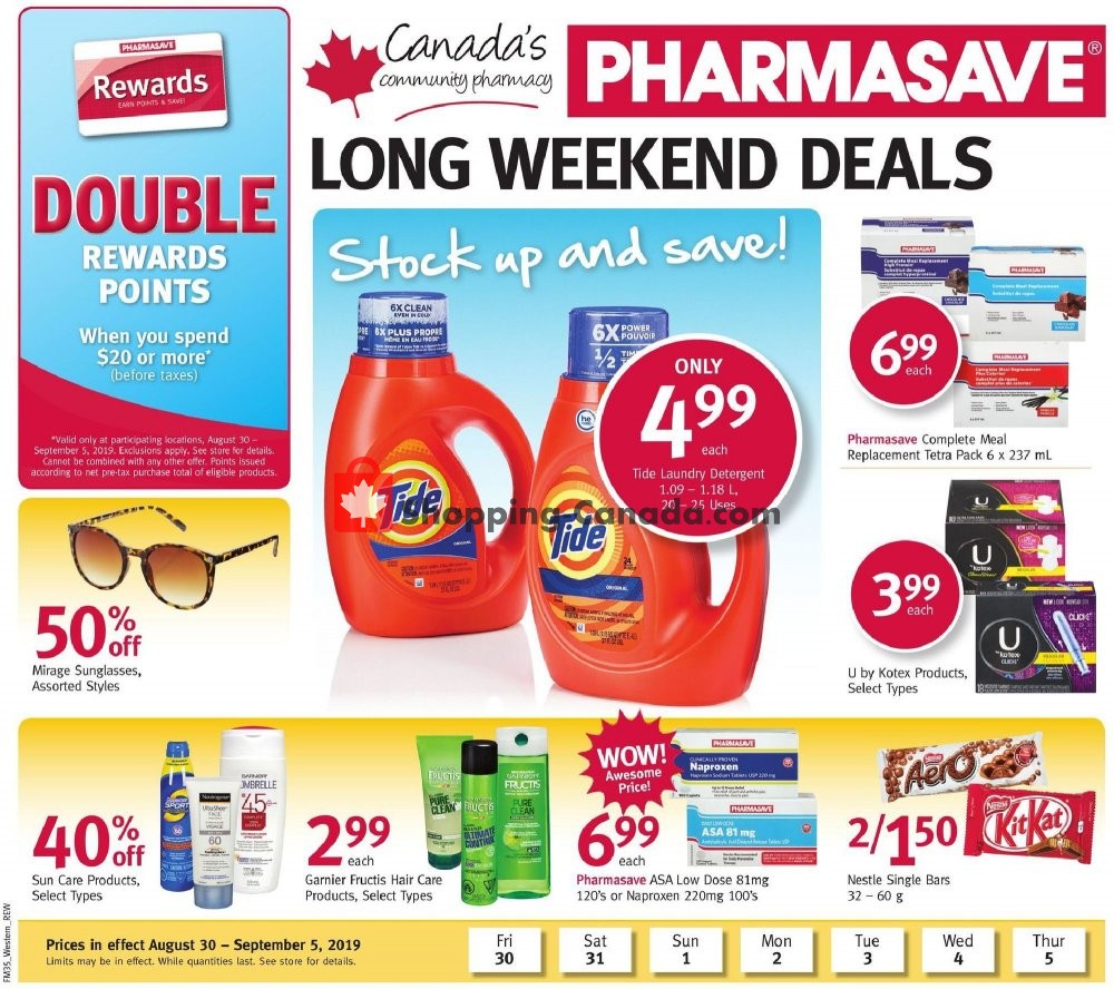 Pharmasave flyer from Friday August 30, 2019 to Thursday September 5, 2019 - page 1