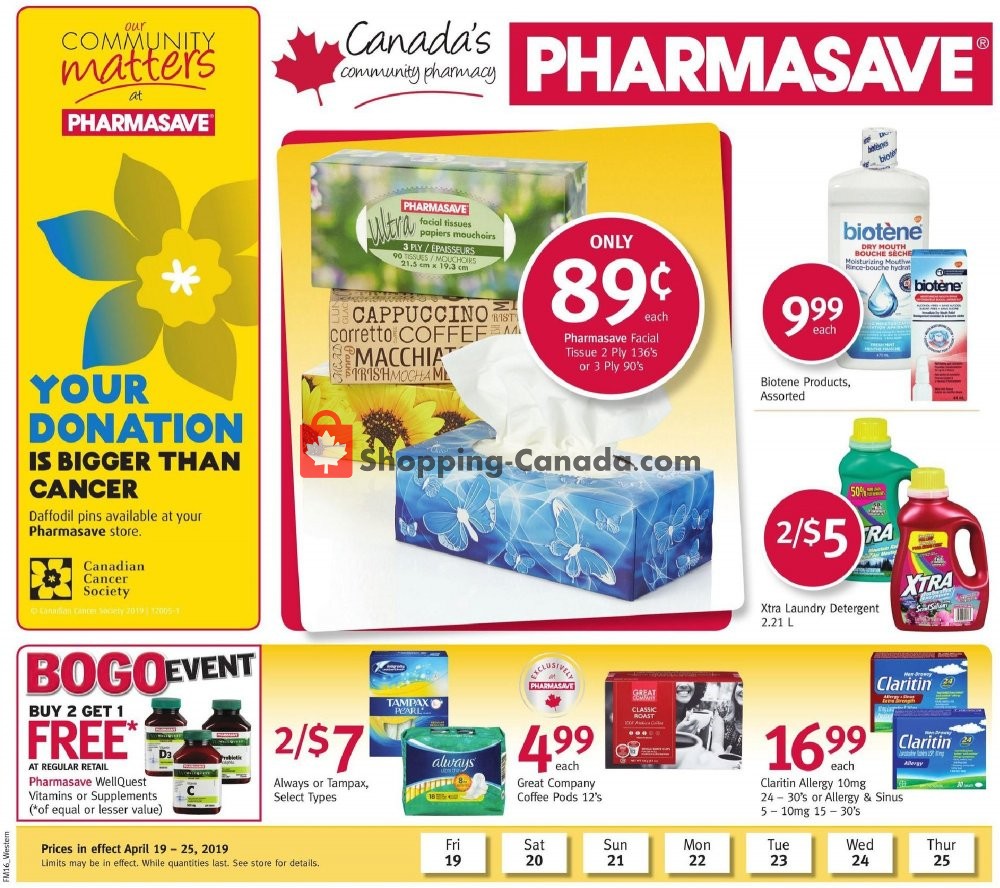 Pharmasave flyer from Friday April 19, 2019 to Thursday April 25, 2019 - page 1