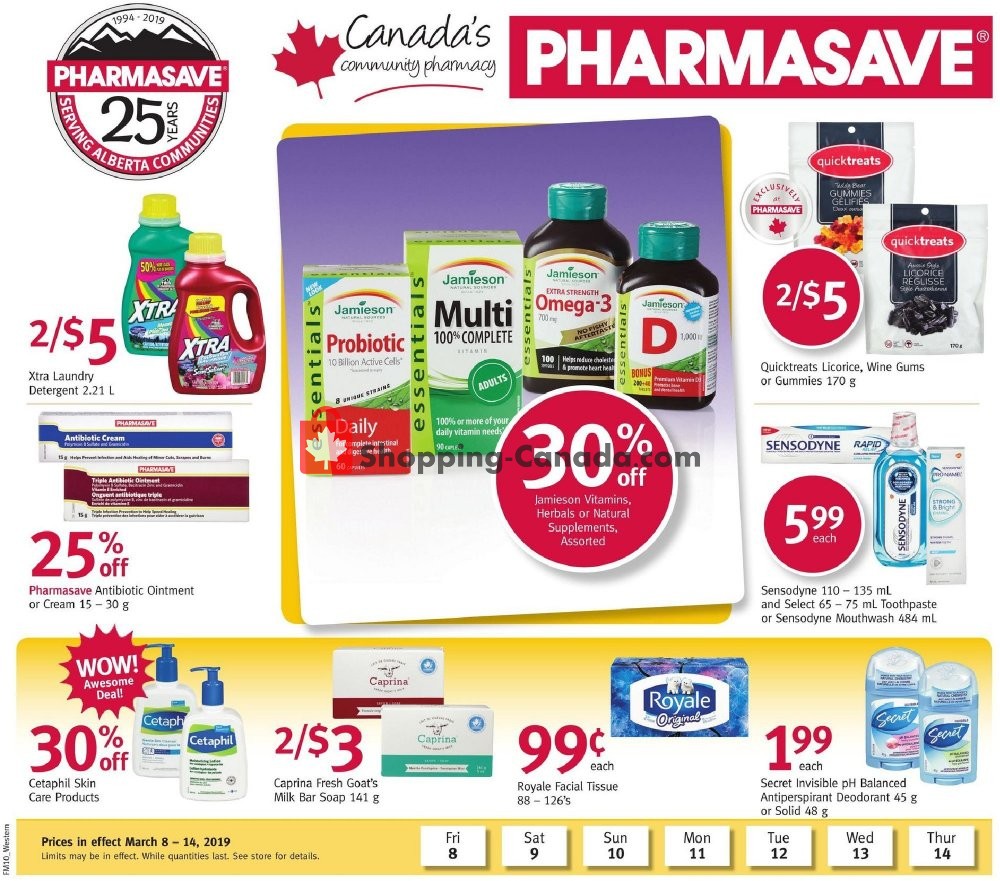 Pharmasave flyer from Friday March 8, 2019 to Thursday March 14, 2019 - page 1