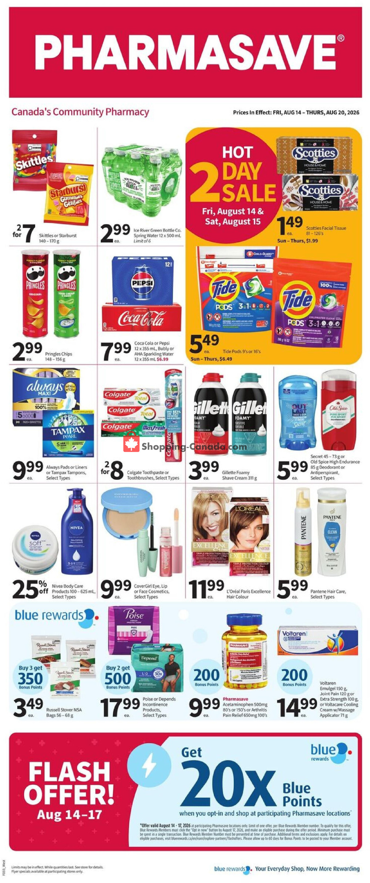 Pharmasave flyer from Friday August 14, 2026 to Thursday August 20, 2026 - page 1