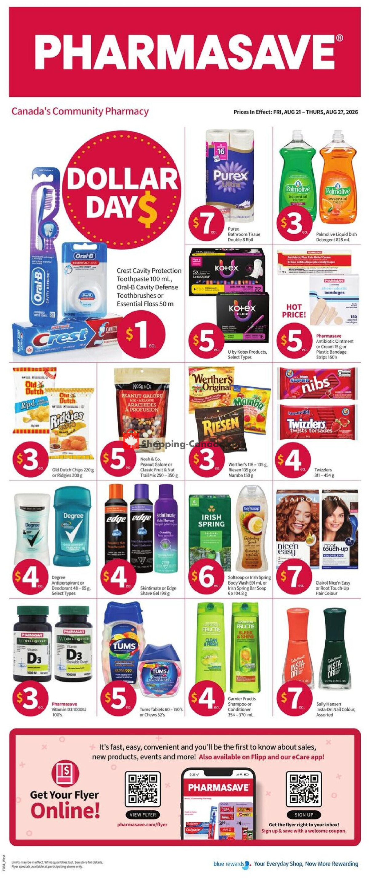 Pharmasave flyer from Friday August 21, 2026 to Thursday August 27, 2026 - page 1