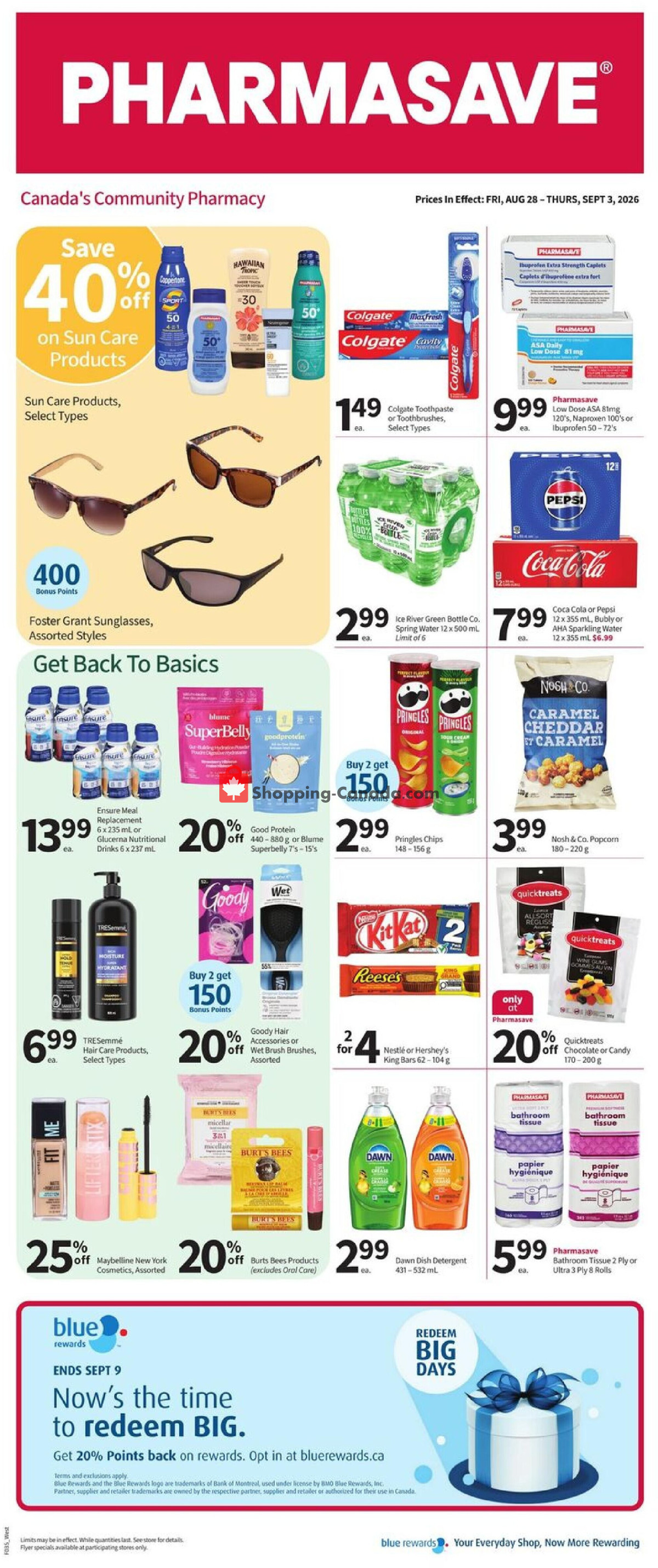 Pharmasave flyer from Friday August 28, 2026 to Thursday September 3, 2026 - page 1