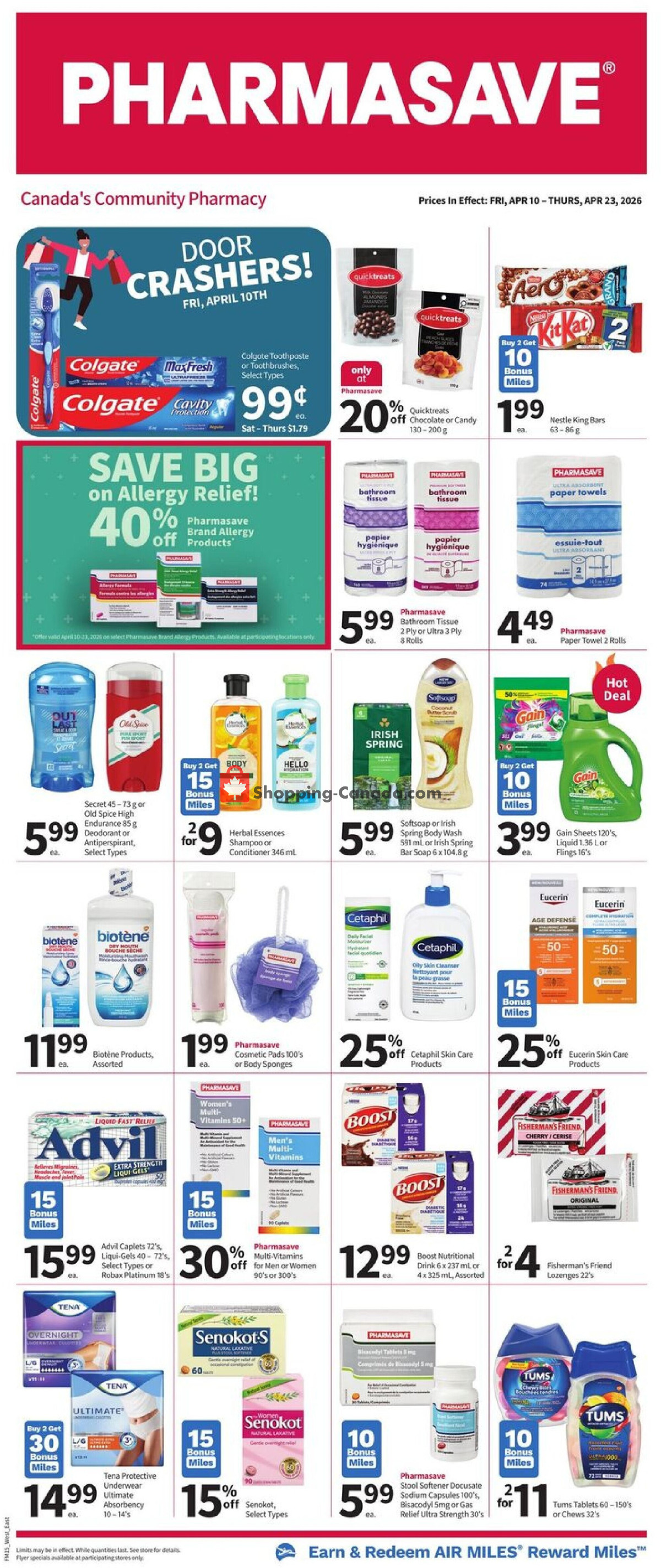 Pharmasave flyer from Friday April 10, 2026 to Thursday April 23, 2026 - page 1