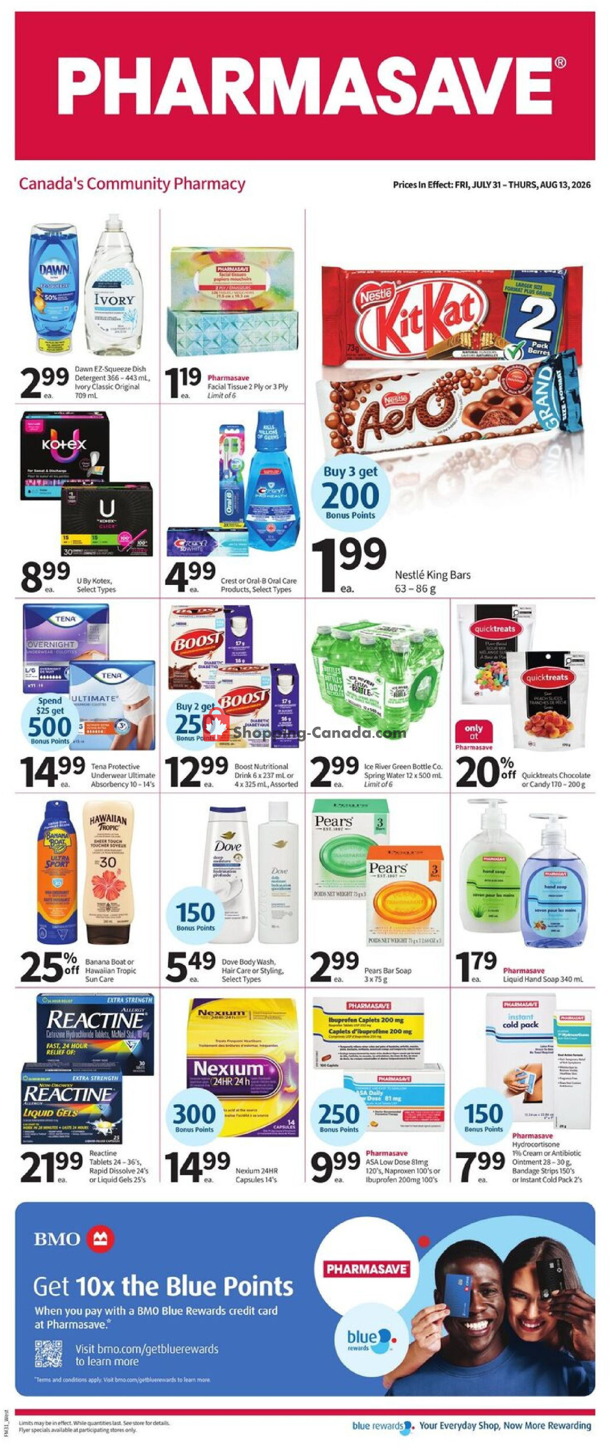 Pharmasave flyer from Friday July 31, 2026 to Thursday August 13, 2026 - page 1