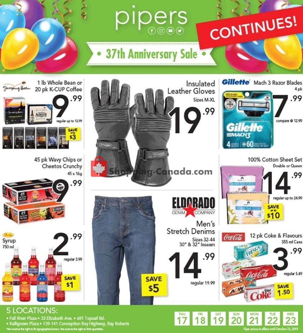 Pipers Superstore flyer from Thursday October 17, 2019 to Wednesday October 23, 2019 - page 1